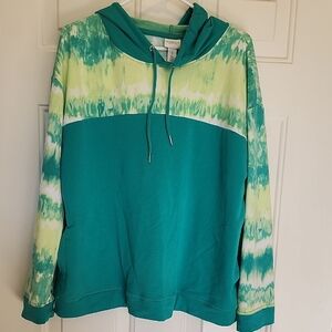 Chico's Teal and Green Tie Dye Sweatshirt  Hoodie NEW WO TAG